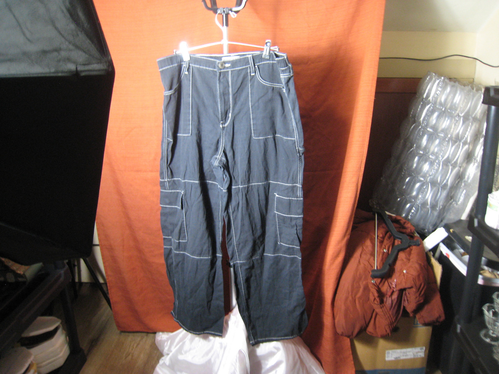 Cargo Pants Wide Leg Contrast Stitching Black Size XL